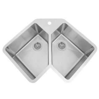 33" Infinite Corner Stainless Steel Undermount   Double Bowl Sinks  