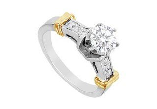 Round and Princess Cut Cubic Zirconia Engagement Ring in 14K Two Tone gold 1.00 CT TGW LOVEBRIGHT Jewelry
