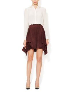 Suede Skirt with Ruffled Hem by ZAC Zac Posen