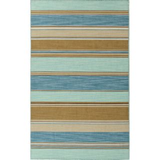 Handmade Flat Weave Stripe Pattern Blue Contemporary Rug (5 X 8)