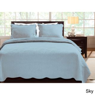 Greenland Home Fashions Serenity 100 percent Cotton Oversized 3 piece Quilt Set Blue Size Twin