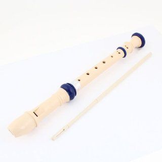 Beige Blue Plastic 8 Holes Flute Recorder Instrument w Cleaning Stick Musical Instruments