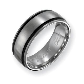 Mens 8.0mm Engraved Stainless Steel with Black Accent Brushed Wedding