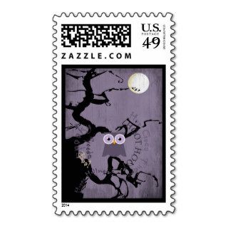 Owl and Creepy Gnarled Tree for Halloween Postage Stamp