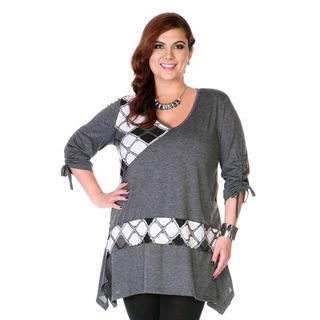 Womens Plus Size Grey Patchwork Argyle Sweater