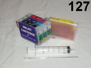 by double2house, non OEM, 4 Refillable 127 ink Cartridge for WorkForce 545 645 845 840 630 633 635 60 NX625 Epson, with 4" long needle syringe.
