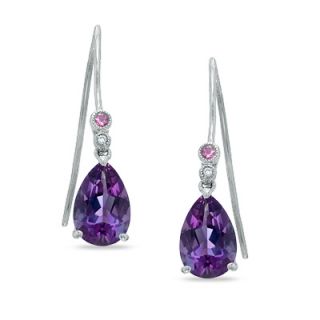Pear Shaped Amethyst and Pink Tourmaline Earrings in 14K White Gold