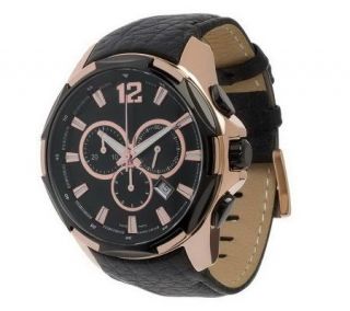 Bronzo Italia Oversized Chronograph Leather Strap Watch —