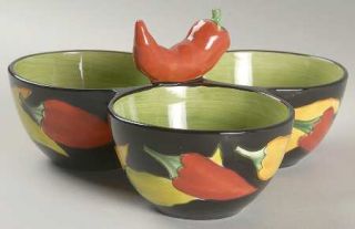 Clay Art Caliente 3 Section Server, Fine China Dinnerware   Red,Yellow&Green Pep