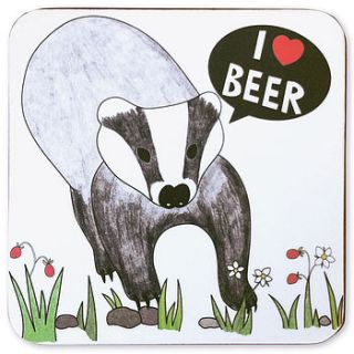 i love beer badger coaster or set by superfumi