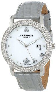 Akribos XXIV Women's AK555GY Swiss Quartz Crystal Mother Of Pearl Strap Watch Akribos XXIV Watches