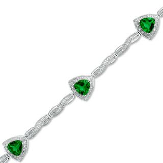 0mm Trillion Cut Lab Created Emerald Bracelet in Sterling Silver