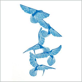 hand printed hummingbird in flight by edition design shop