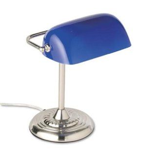 Ledu L557BL Traditional Banker's Lamp, 14 High, Cobalt Blue Glass Shade, Chrome Base