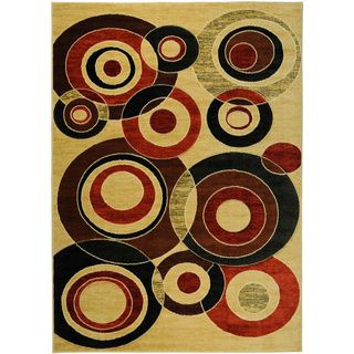 Hand Carved Beige Multicolor Circles Area Rug (711 X 910)