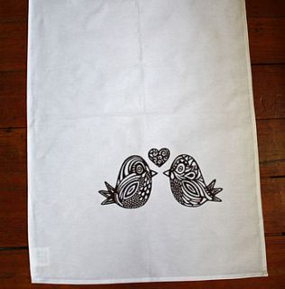 love birds tea towel by helen steel