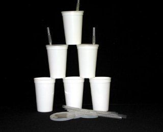 12 16 Ounce White Plastic Drinking Glasses, Lids and Straws Made in America, Lead Free, Food Safe, No BPA. . Microwaveable, Dishwsher Safe Top Shelf Tumblers Kitchen & Dining