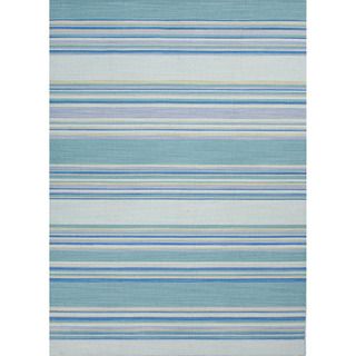 Handmade Flat Weave Stripe Pattern Blue Rug (9 X 12)