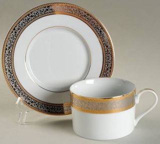 American Atelier Buckingham Flat Cup & Saucer Set, Fine China Dinnerware   Gold&