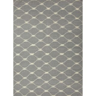 Handmade Flat weave Geometric pattern Blue/ Gray/ Black Rug (8 X 10)