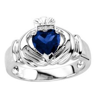 Mens 7.0mm Heart Shaped Simulated Blue Sapphire and Diamond Accent