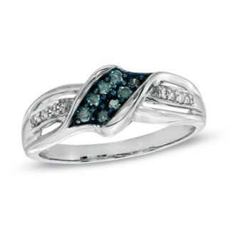 CT. T.W. Enhanced Blue and White Diamond Fashion Ring in 10K White