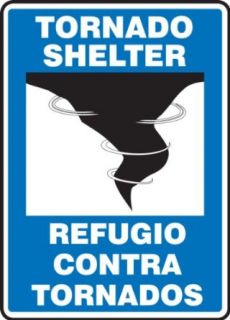 Accuform Signs SBMFEX553VP Plastic Spanish Bilingual Sign, Legend "TORNADO SHELTER/REFUGIO CONTRA TORNADOS" with Graphic, 14" Length x 10" Width x 0.055" Thickness, Blue/Black on White Industrial Warning Signs Industrial & Sc