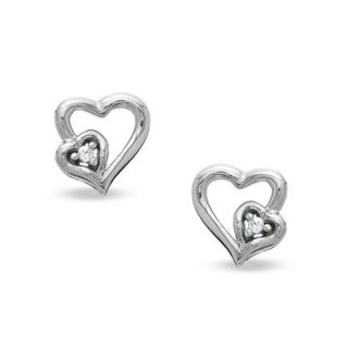 Diamond Accent Heart Outline Stud Earrings in 10K White Gold   Zales