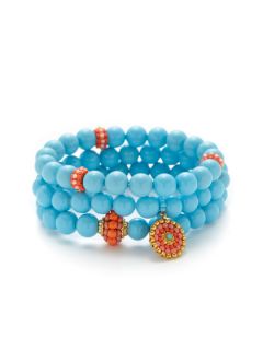 Set Of 3 Turquoise Shell Stretch Bracelets by Miguel Ases