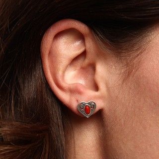 Southwest Moon Sterling Silver Red Coral Filigree Stud Earrings Southwest Moon Gemstone Earrings