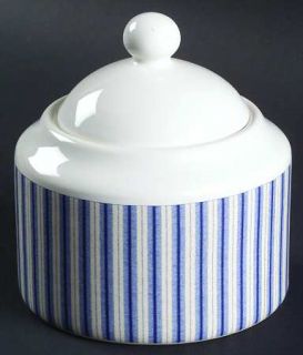 Nautica Calico Sugar Bowl & Lid, Fine China Dinnerware   Blue/Cream Stripes & Fl