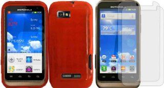 For Motorola Defy XT556 TPU Cover Case Red+LCD Screen Protector Cell Phones & Accessories
