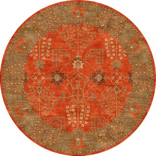 Hand tufted Transitional Oriental Pattern Red/ Orange Rug (8 Round)