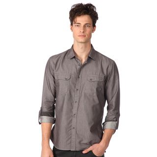 191 Unlimited Mens Slim Fit Grey Button down Woven Shirt