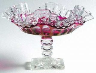Westmoreland Waterford Ruby Bowl Compote, Ruffled   Stem #1932, Ruby On Crystal
