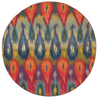 Vibrant Abstract Multi/ Red Polypropylene Rug (78 Round)