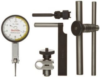 Starrett 709ACZ Dial Test Indicator with Attachments, Dovetail Mount, White Dial, 0 15 0 Reading, 1.375" Dial Dia., 0 0.03" Range, 0.0005" Graduation, +/ 0.0005" Accuracy