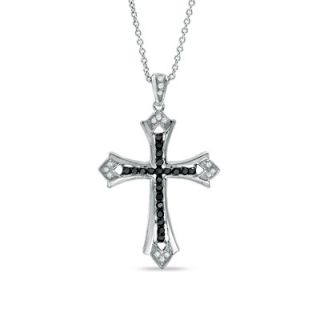 CT. T.W. Enhanced Black and White Diamond Gothic Cross Pendant in