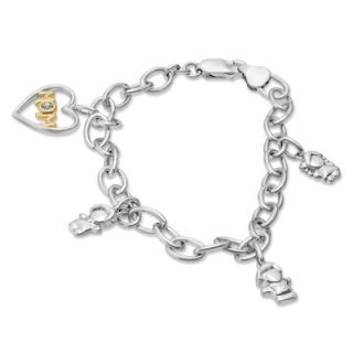 Diamond Accent Mom Charm Bracelet in Sterling Silver and 10K Gold