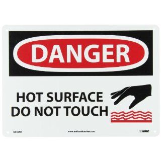 NMC D560RB OSHA Sign, Legend "DANGER   HOT SURFACE DO NOT TOUCH" with Graphic, 14" Length x 10" Height, Rigid Plastic, Black/Red on White Industrial Warning Signs