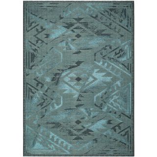 Safavieh Palazzo Black/ Turquoise Polypropylene/ Over dyed Chenille Oriental Rug (8 X 11)