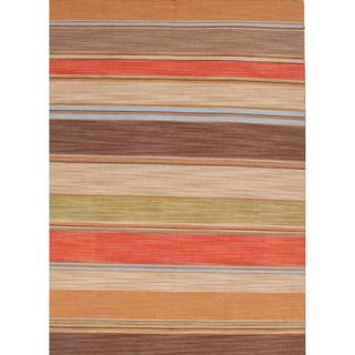 Rectangular Handmade Flat weave Stripe patterned Multicolor Rug (8 X 10)