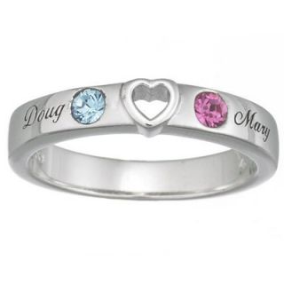 Couples Heart Simulated Birthstone Band in Sterling Silver (2 Stones