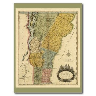 Vermont, actual Survey   Vintage 1814 Map Postcards
