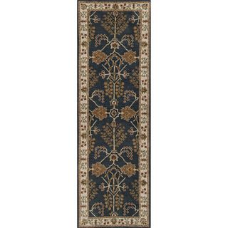 Hand tufted Transitional Arts/ Crafts Pattern Blue Rug (26 X 8)