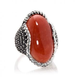 Jade of Yesteryear Red Jade and Black Spinel Sterling Silver Ring