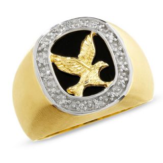Mens Onyx Eagle Ring in 10K Gold with Diamond Accents   Zales
