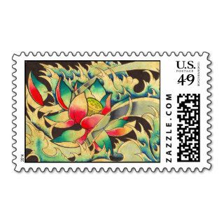 Japanese Lotus Flower Watercolor Painting Stamps