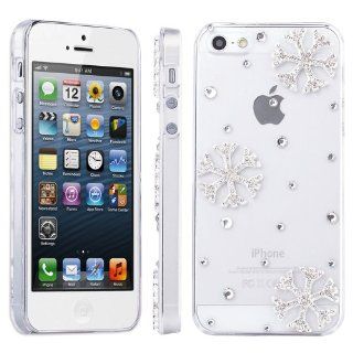 Pandamimi ULAK(TM) Crystal Clear Luxury Bling Princess Style 3D Romantic White Snowflake Pattern Hard Case Cover for iPhone 5S 5 + Screen Protector Cell Phones & Accessories