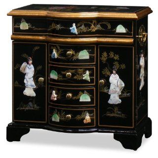 Chinese Jewelry Cabinet   Black Lacquer Pearl Motif   Jewelry Chests
